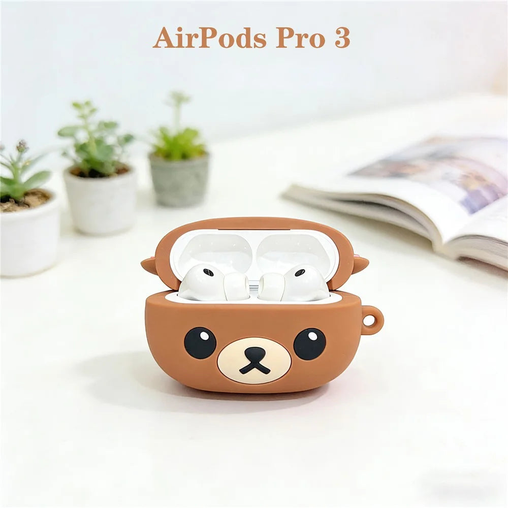 Silicone Case for AirPods Pro 3 Cute Bear Cartoon Design Protective Cover with Carabiner Clip - 5