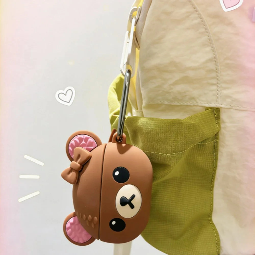 Silicone Case for AirPods Pro 3 Cute Bear Cartoon Design Protective Cover with Carabiner Clip - 6