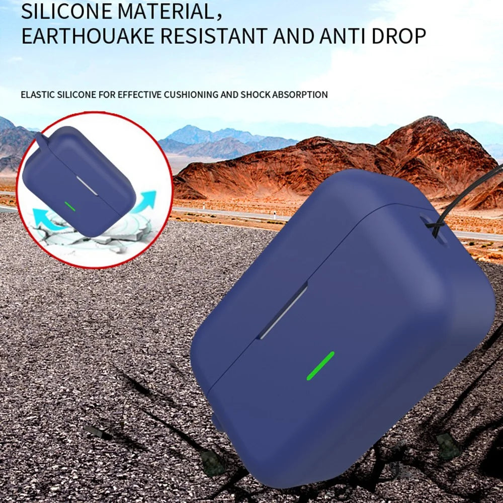 Silicone Case for Realme Buds T500 Pro Anti-Drop Anti-Fingerprint Shockproof Protective Cover with Carabiner - Dark Blue - 2