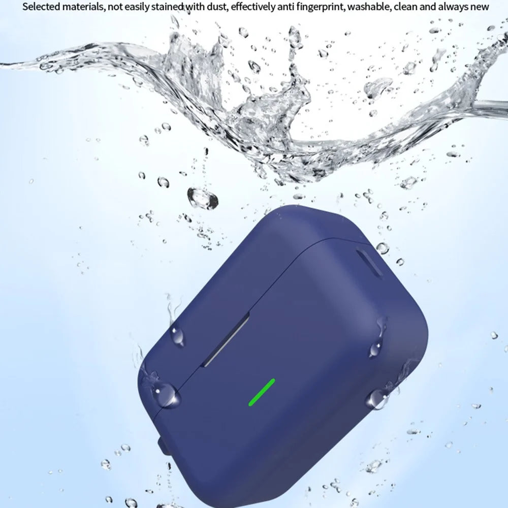 Silicone Case for Realme Buds T500 Pro Anti-Drop Anti-Fingerprint Shockproof Protective Cover with Carabiner - Dark Blue - 5