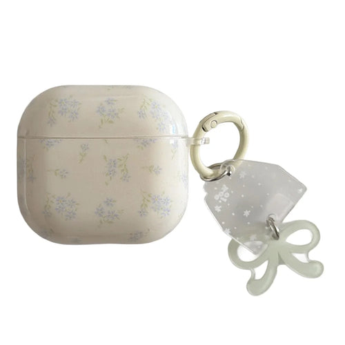 For AirPods 4 Cute Floral Case with Keychain Charm & Buckle Clip Earbuds TPU Soft Protective Cover - 1