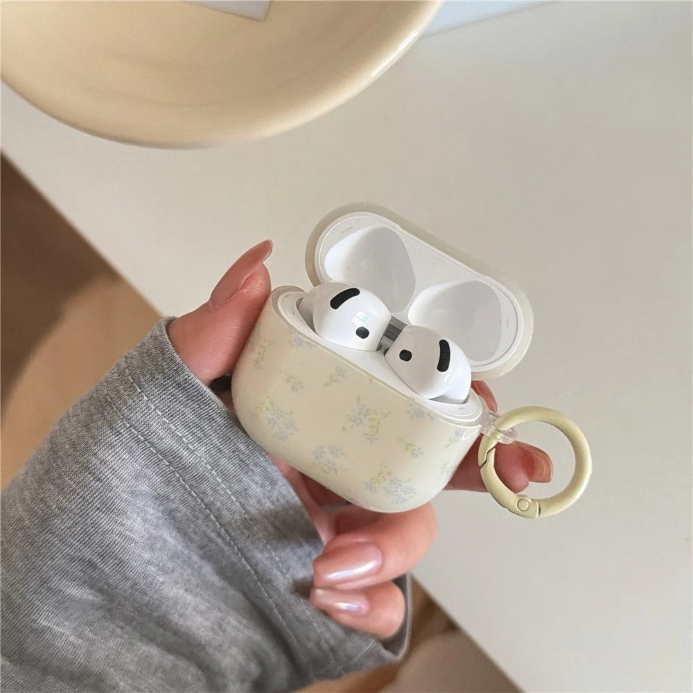 Silicone Case for AirPods 3 Tiny Floral Pattern Protective Cover with Bow Keychain Pendant & Buckle Clip TPU Soft Shell - 4