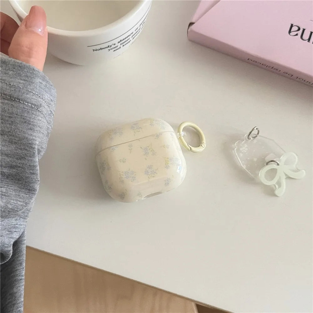Silicone Case for AirPods 3 Tiny Floral Pattern Protective Cover with Bow Keychain Pendant & Buckle Clip TPU Soft Shell - 5