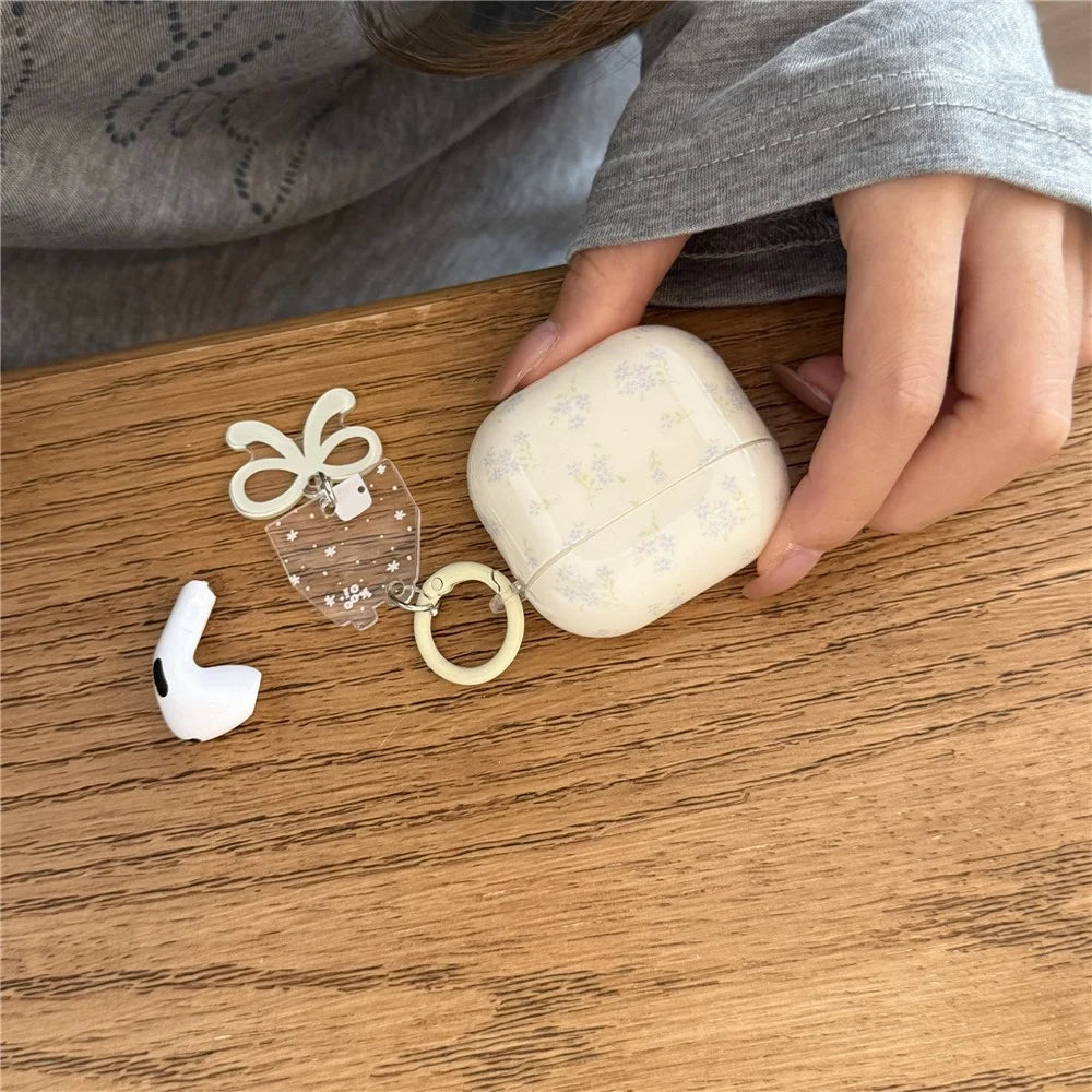 Silicone Case for AirPods 3 Tiny Floral Pattern Protective Cover with Bow Keychain Pendant & Buckle Clip TPU Soft Shell - 6