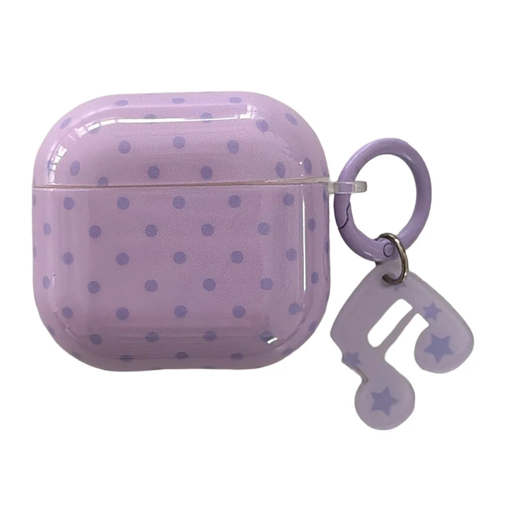 For AirPods 4 Polka Dot Case with Music Note Star Keychain Charm & Hook IMD+TPU Protective Cover - 1