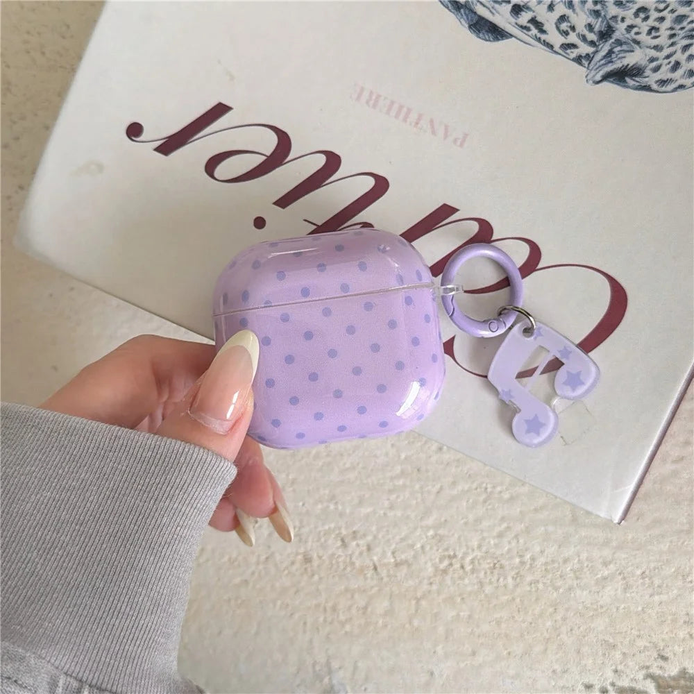 For AirPods 4 Polka Dot Case with Music Note Star Keychain Charm & Hook IMD+TPU Protective Cover - 2