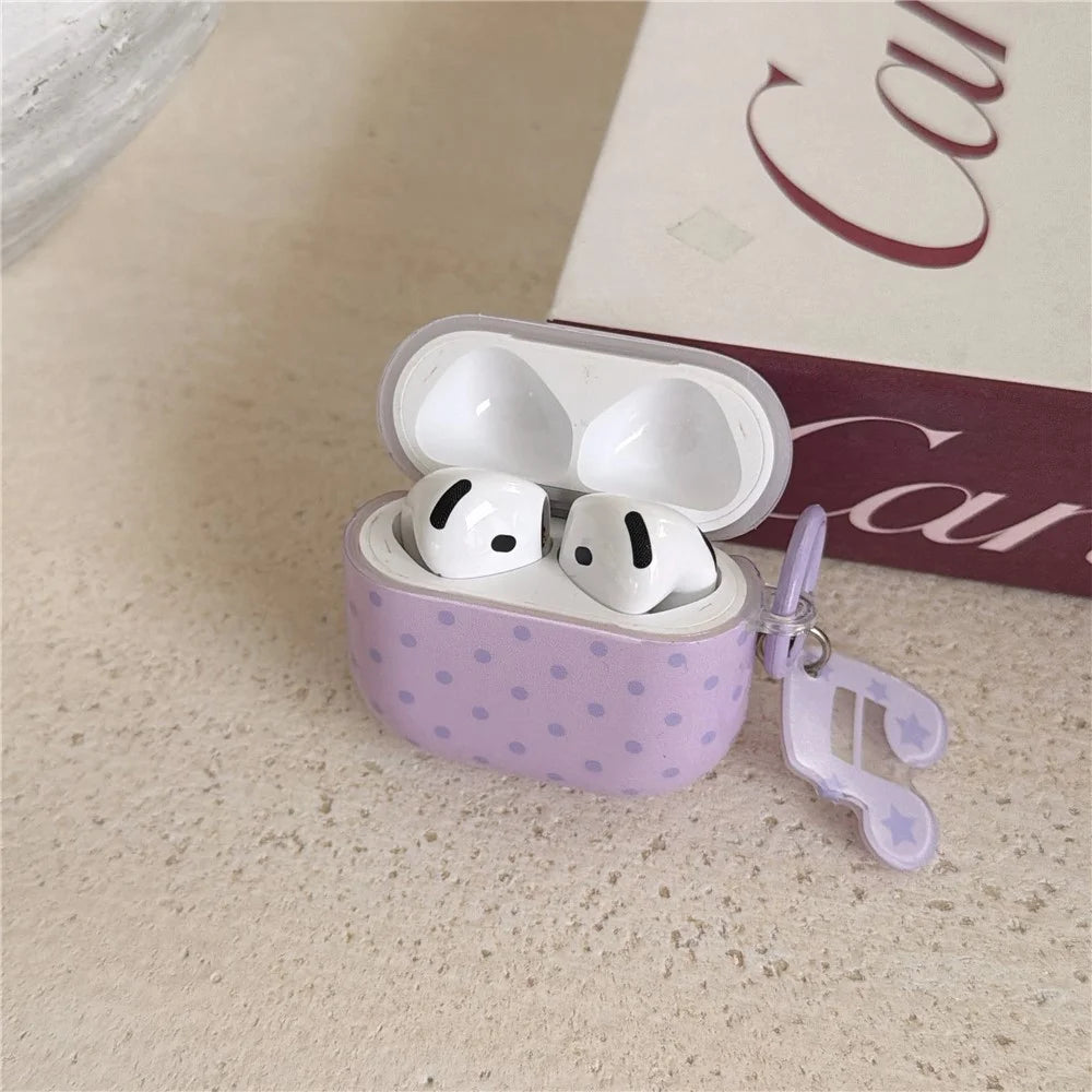 For AirPods 4 Polka Dot Case with Music Note Star Keychain Charm & Hook IMD+TPU Protective Cover - 3
