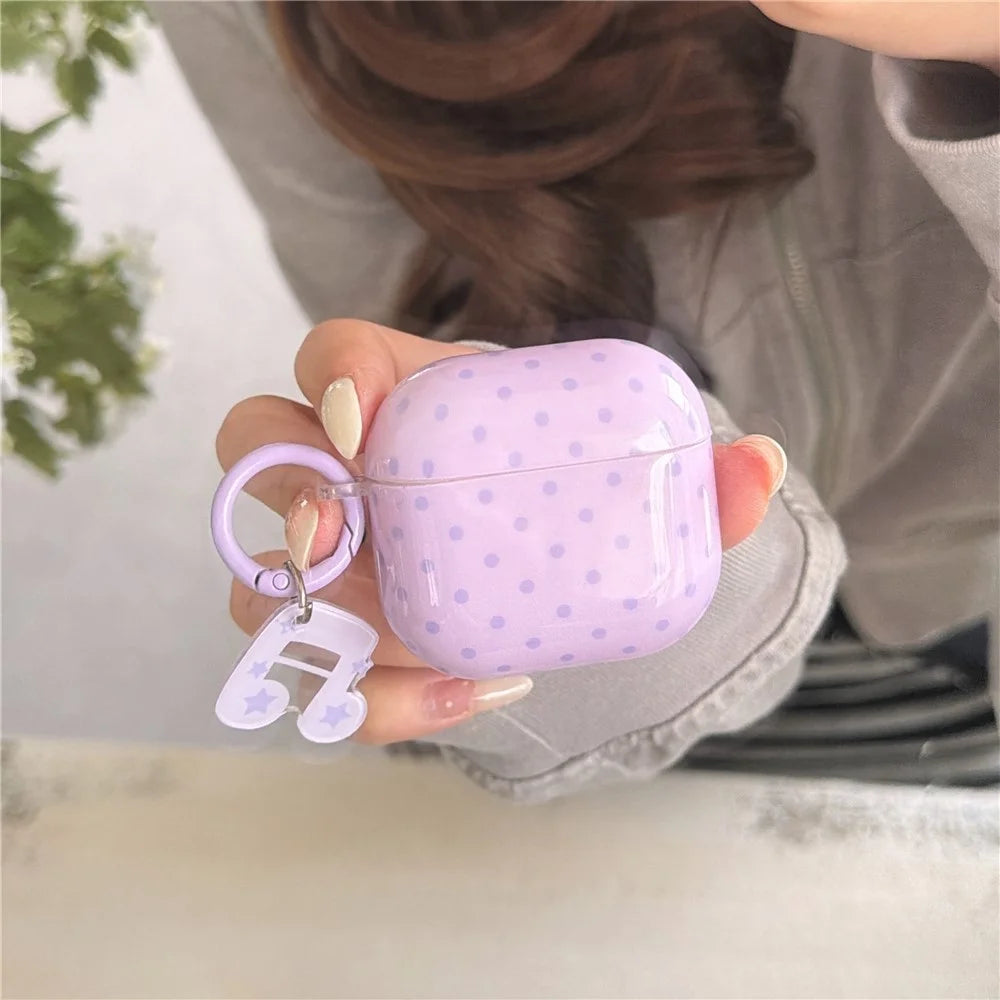 For AirPods 4 Polka Dot Case with Music Note Star Keychain Charm & Hook IMD+TPU Protective Cover - 5