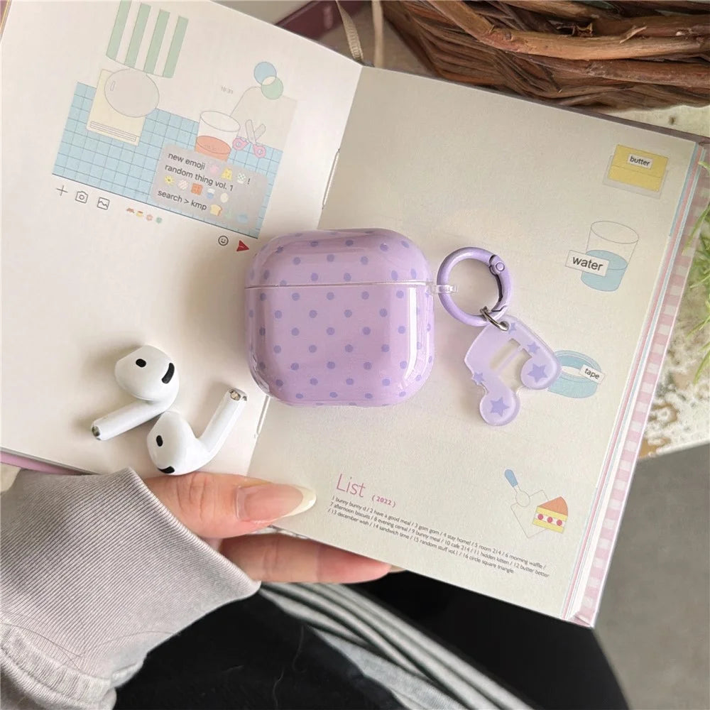 For AirPods 4 Polka Dot Case with Music Note Star Keychain Charm & Hook IMD+TPU Protective Cover - 6