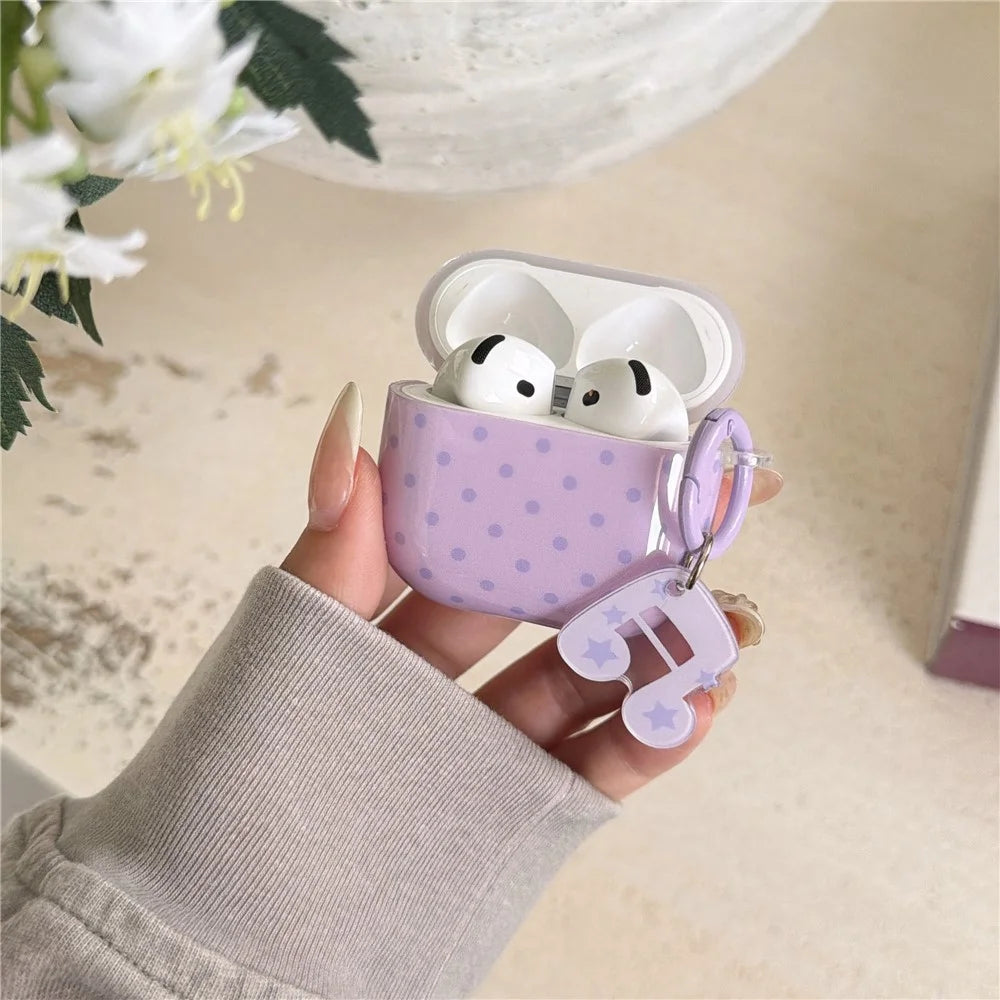 For AirPods 3 Polka Dot Case with Music Note Star Keychain Charm & Hook IMD+TPU Protective Cover - 5
