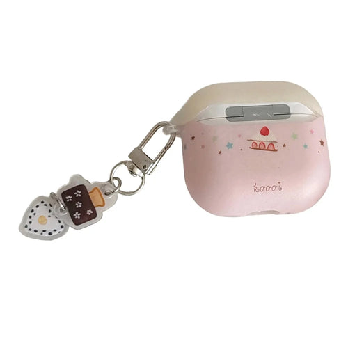 For AirPods 4 Cute Cake Pattern Soft Silicone Case with Keychain Food Charms & Clip Earbuds Protective Cover - 1