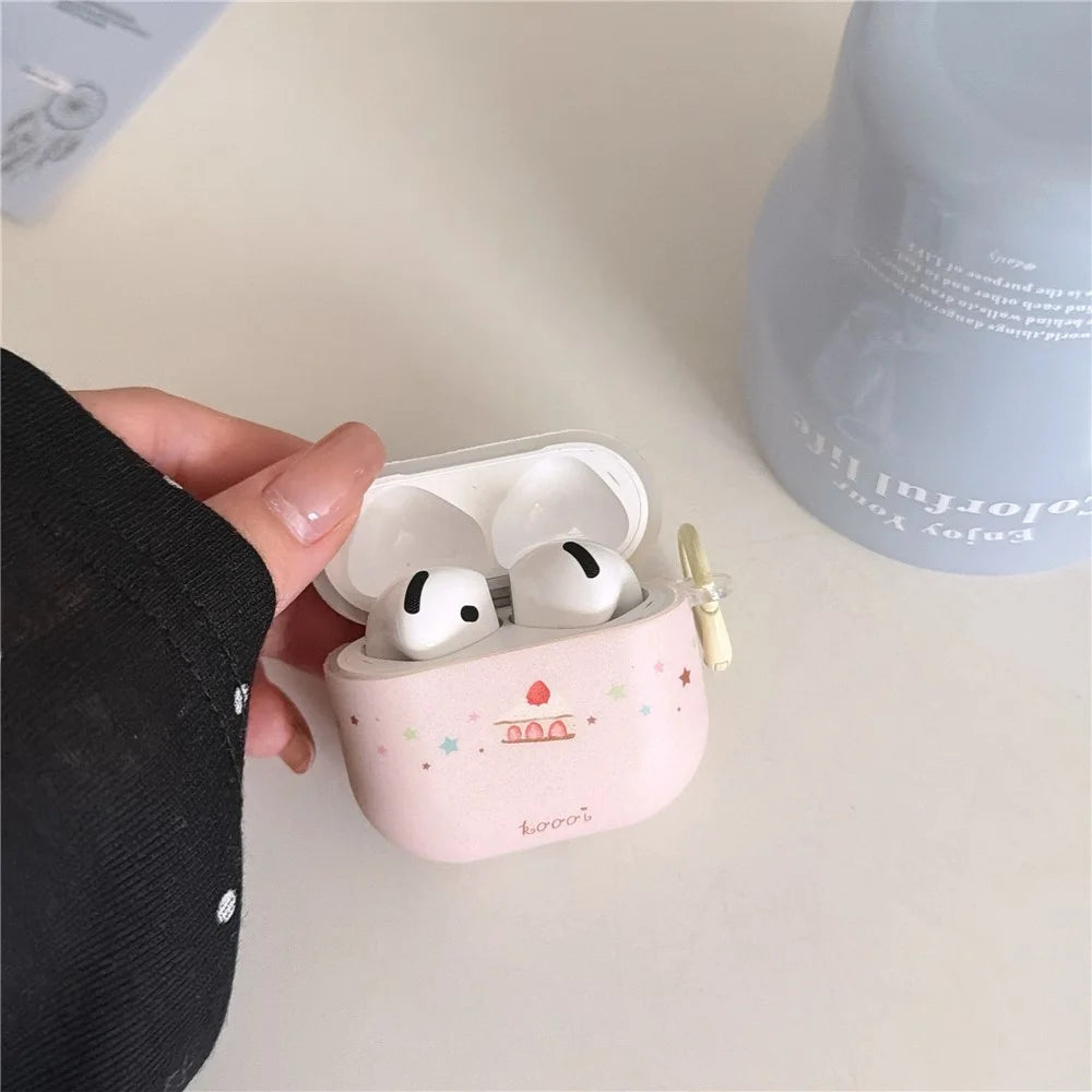 For AirPods 4 Cute Cake Pattern Soft Silicone Case with Keychain Food Charms & Clip Earbuds Protective Cover - 6