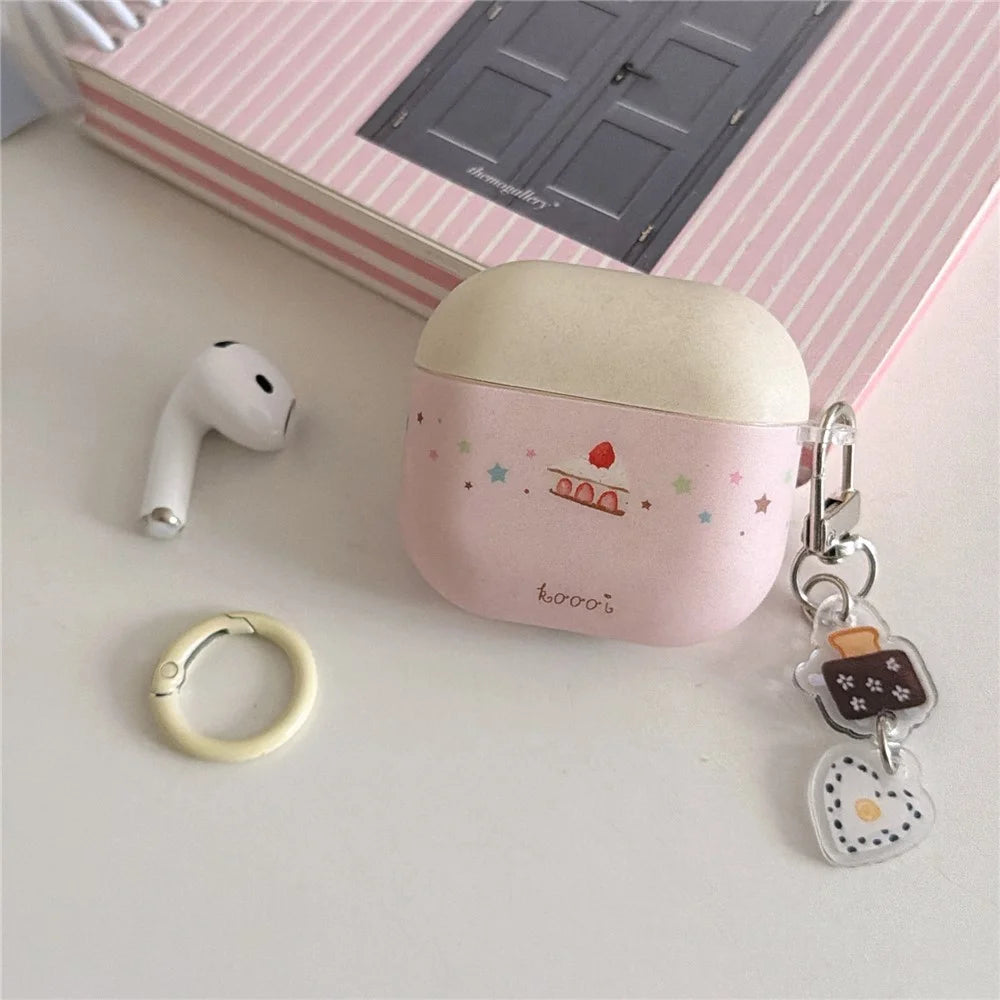 TPU Case for AirPods 3 Cute Cake Design Protective Cover with Keychain Charm & Buckle Clip - 2