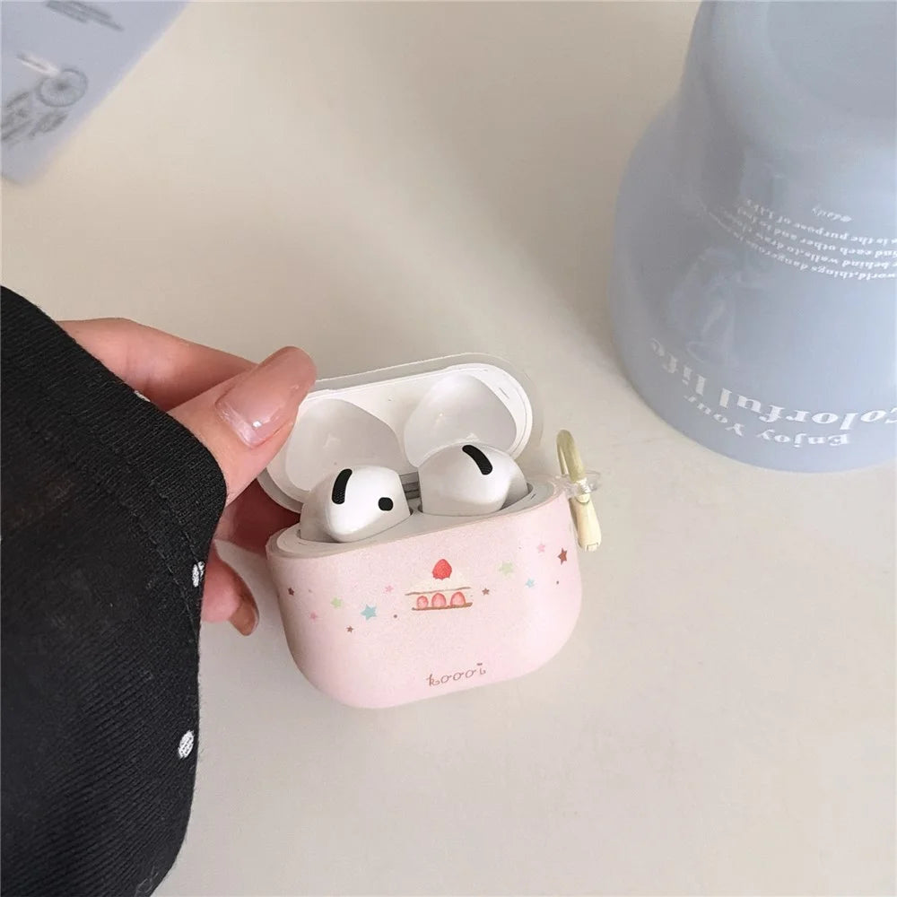 TPU Case for AirPods 3 Cute Cake Design Protective Cover with Keychain Charm & Buckle Clip - 5