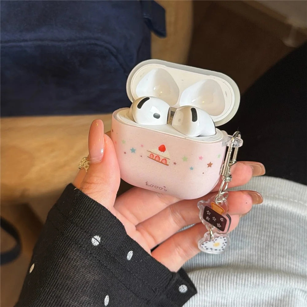 TPU Case for AirPods 3 Cute Cake Design Protective Cover with Keychain Charm & Buckle Clip - 7