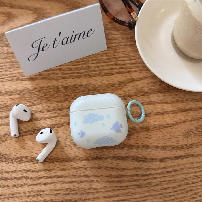 IMD+TPU Case for AirPods 3 Cloud Bird Pattern Earbuds Protective Cover with Carabiner Clip - 2