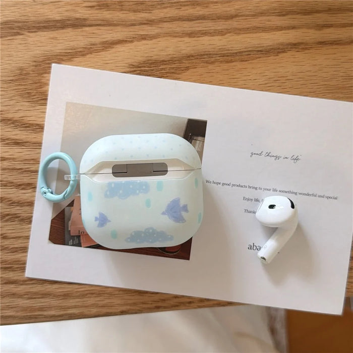 IMD+TPU Case for AirPods 3 Cloud Bird Pattern Earbuds Protective Cover with Carabiner Clip - 3