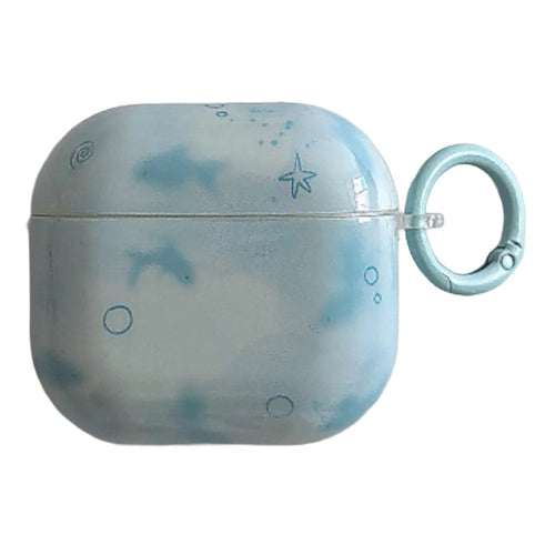 For AirPods 4 IMD+TPU Case Blurred Blue Fish Pattern Protective Cover with Metal Buckle Carabiner - 1