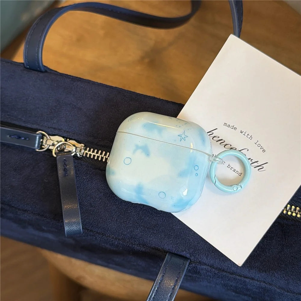 For AirPods 4 IMD+TPU Case Blurred Blue Fish Pattern Protective Cover with Metal Buckle Carabiner - 7