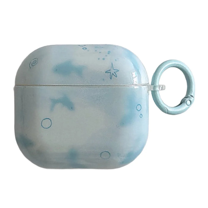 For AirPods 3 IMD+TPU Case Blurred Blue Fish Pattern Protective Cover with Metal Buckle Carabiner - 1