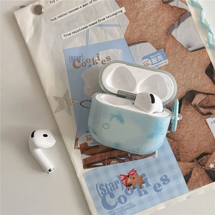 For AirPods 3 IMD+TPU Case Blurred Blue Fish Pattern Protective Cover with Metal Buckle Carabiner - 2