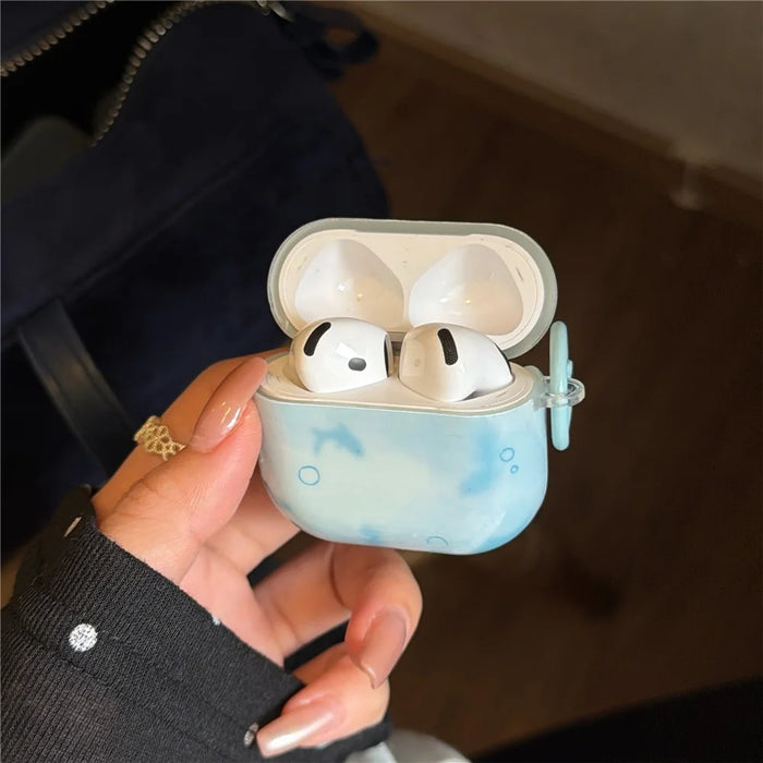 For AirPods 3 IMD+TPU Case Blurred Blue Fish Pattern Protective Cover with Metal Buckle Carabiner - 7