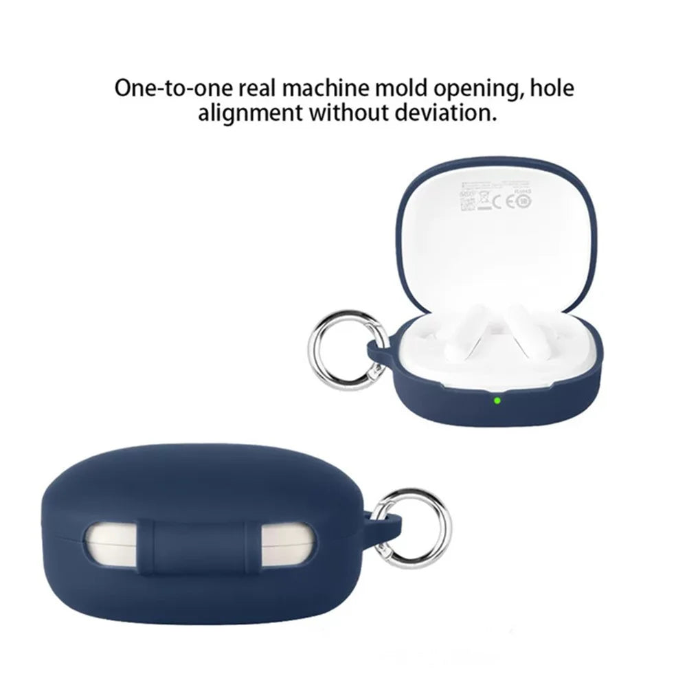 For QCY T13 Pro Silicone Case Wireless Earbuds Protective Cover with Anti-Lost Buckle - Dark Blue - 2
