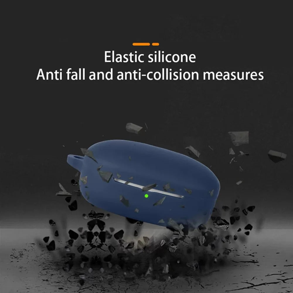For QCY T13 Pro Silicone Case Wireless Earbuds Protective Cover with Anti-Lost Buckle - Dark Blue - 3