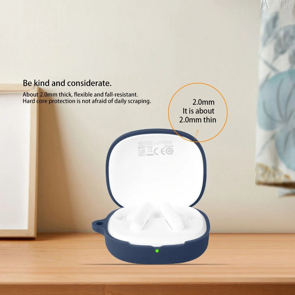For QCY T13 Pro Silicone Case Wireless Earbuds Protective Cover with Anti-Lost Buckle - Dark Blue - 4