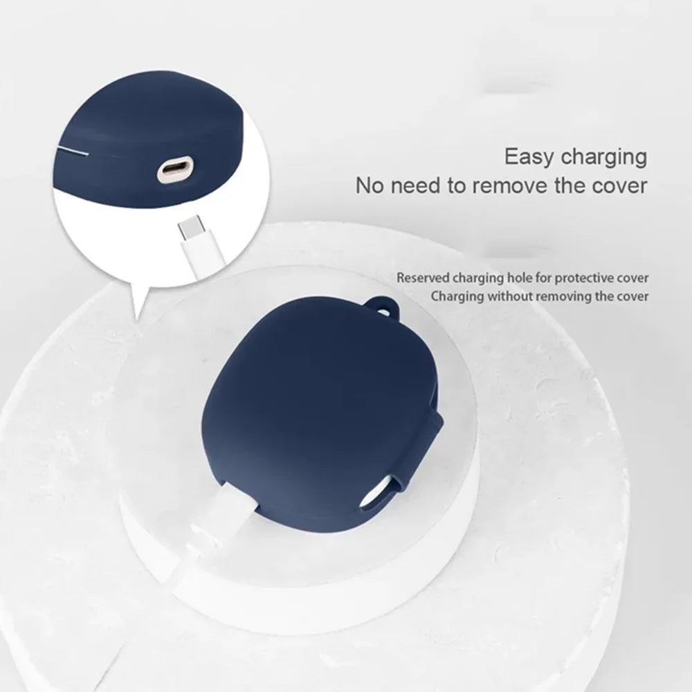 For QCY T13 Pro Silicone Case Wireless Earbuds Protective Cover with Anti-Lost Buckle - Dark Blue - 6