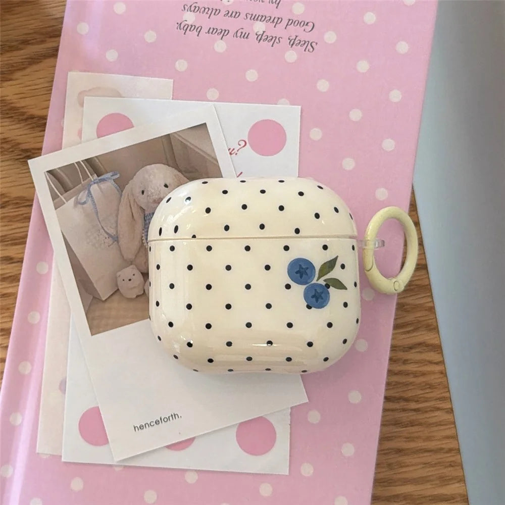 For AirPods 4 TPU Case Blueberry Dots Pattern Protective Cover with Pendant and Metal Buckle - 2