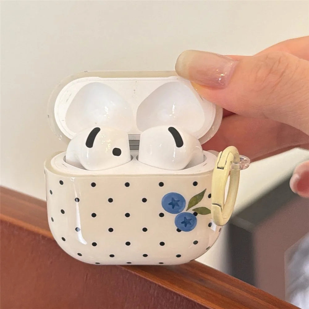 For AirPods 4 TPU Case Blueberry Dots Pattern Protective Cover with Pendant and Metal Buckle - 3