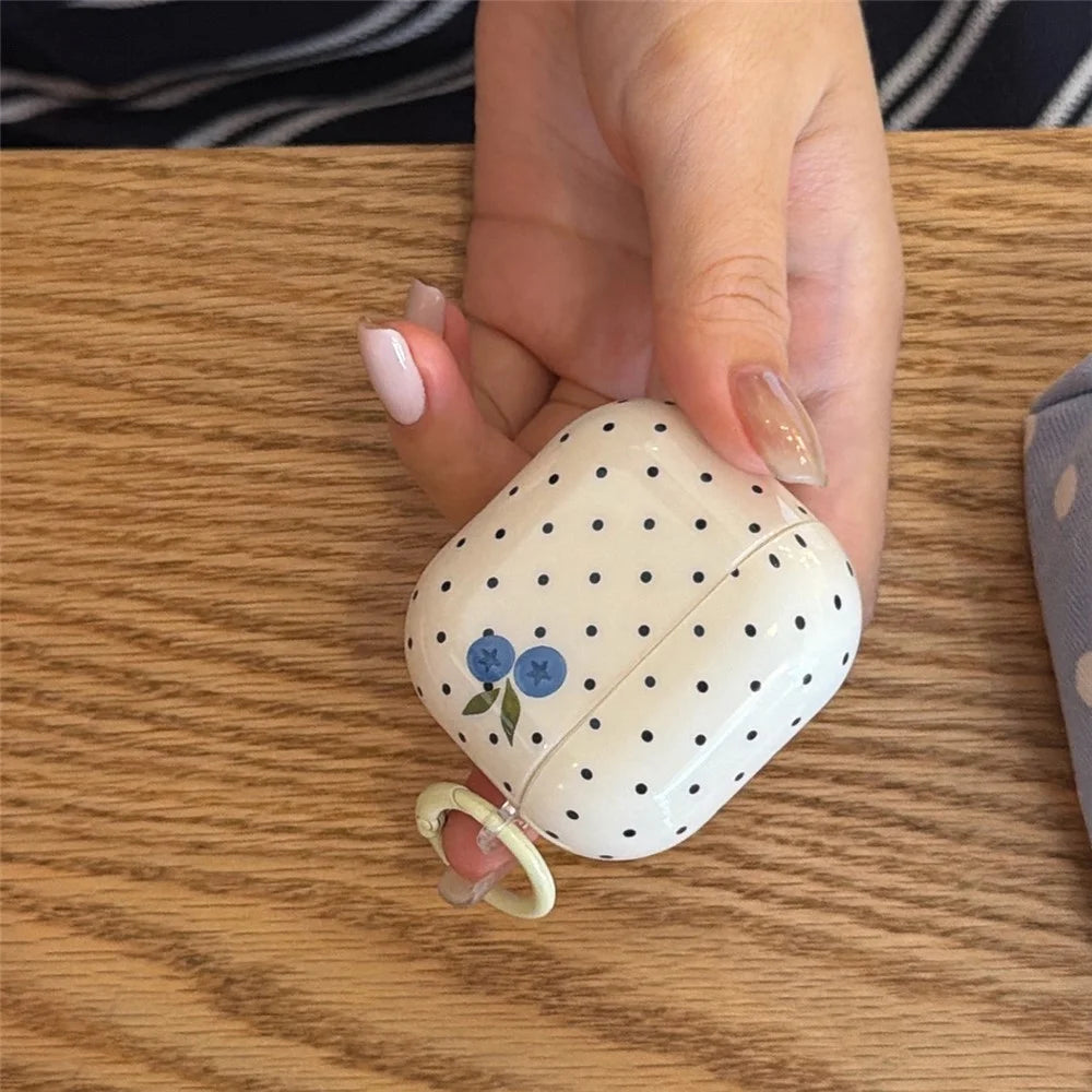 For AirPods 4 TPU Case Blueberry Dots Pattern Protective Cover with Pendant and Metal Buckle - 4