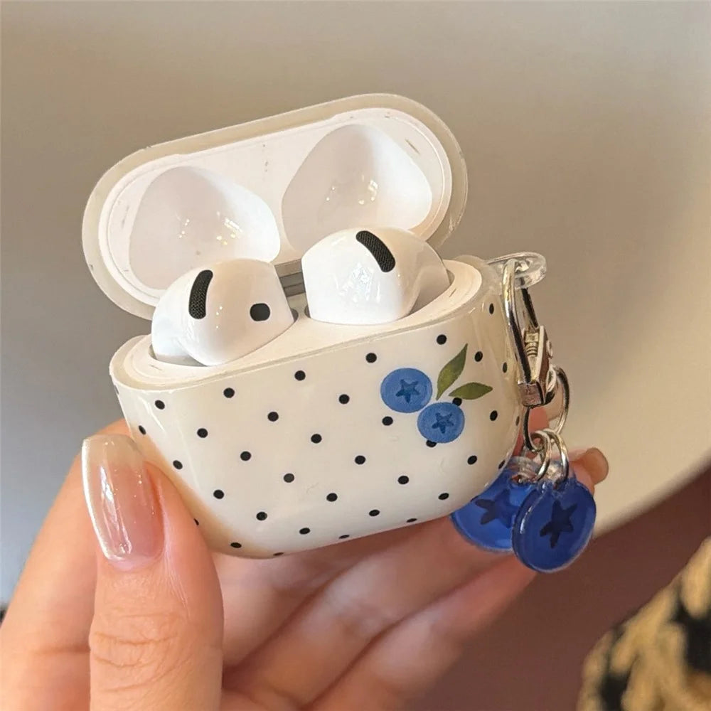 For AirPods 4 TPU Case Blueberry Dots Pattern Protective Cover with Pendant and Metal Buckle - 5