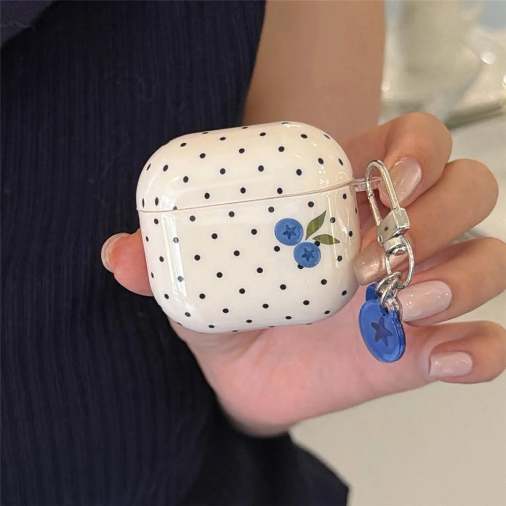 For AirPods 4 TPU Case Blueberry Dots Pattern Protective Cover with Pendant and Metal Buckle - 6
