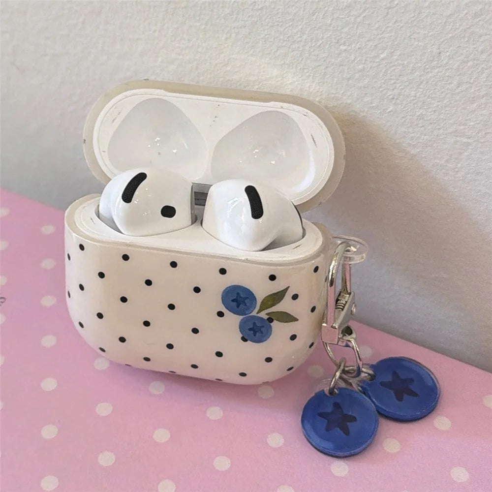 For AirPods 4 TPU Case Blueberry Dots Pattern Protective Cover with Pendant and Metal Buckle - 7