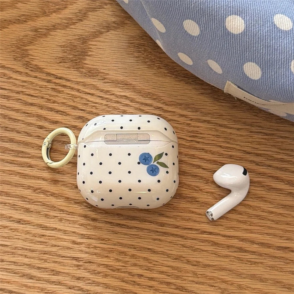 For AirPods 3 TPU Case Blueberry Dots Pattern Protective Cover with Pendant and Metal Buckle - 2