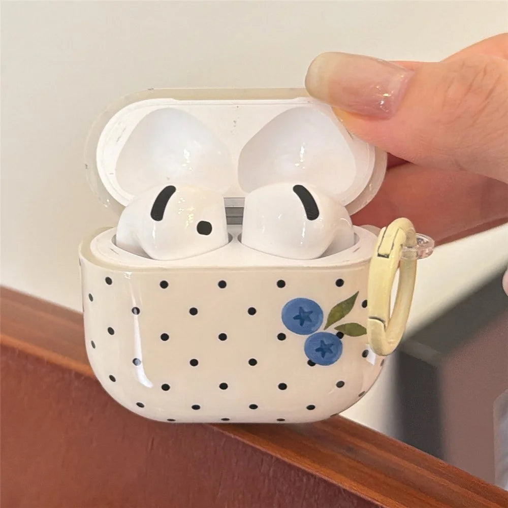 For AirPods 3 TPU Case Blueberry Dots Pattern Protective Cover with Pendant and Metal Buckle - 3
