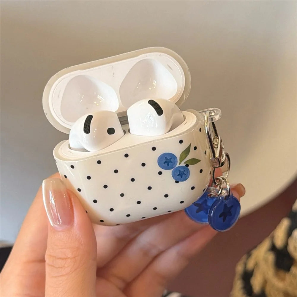 For AirPods 3 TPU Case Blueberry Dots Pattern Protective Cover with Pendant and Metal Buckle - 5