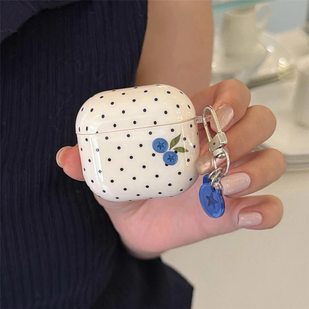 For AirPods 3 TPU Case Blueberry Dots Pattern Protective Cover with Pendant and Metal Buckle - 6