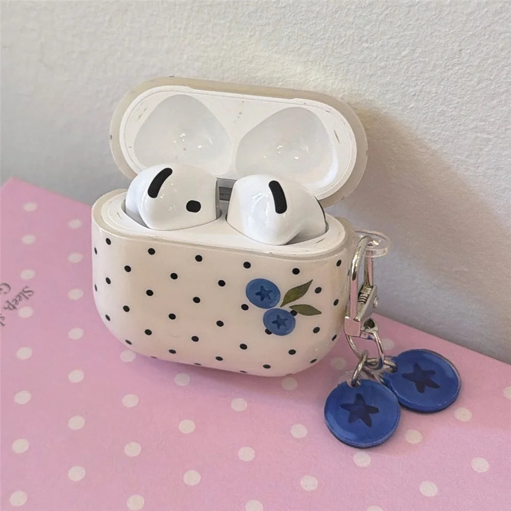 For AirPods 3 TPU Case Blueberry Dots Pattern Protective Cover with Pendant and Metal Buckle - 7