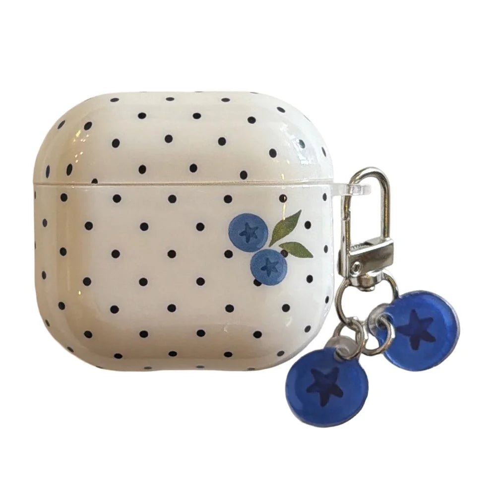 For AirPods Pro 3 TPU Case Blueberry Dots Pattern Protective Cover with Pendant and Metal Buckle - 1