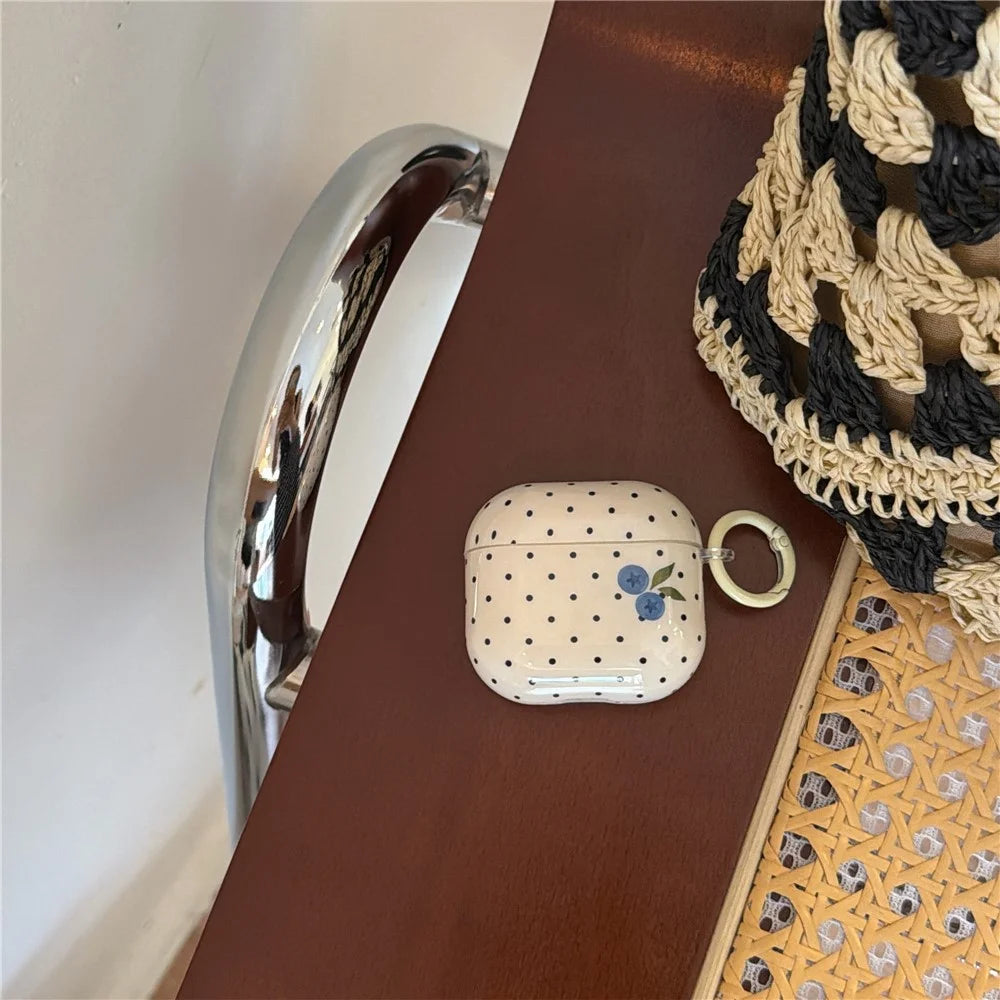 For AirPods Pro 3 TPU Case Blueberry Dots Pattern Protective Cover with Pendant and Metal Buckle - 3
