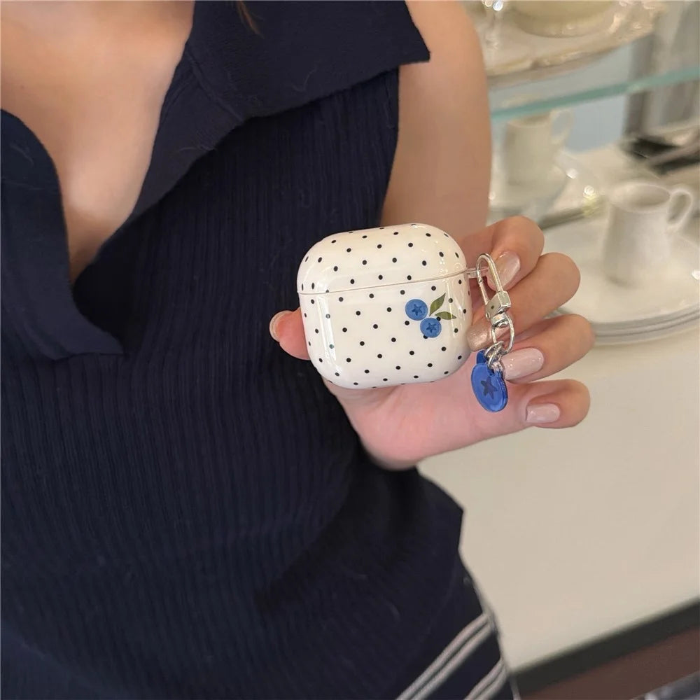 For AirPods Pro 3 TPU Case Blueberry Dots Pattern Protective Cover with Pendant and Metal Buckle - 5