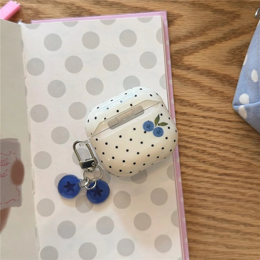For AirPods Pro 3 TPU Case Blueberry Dots Pattern Protective Cover with Pendant and Metal Buckle - 6