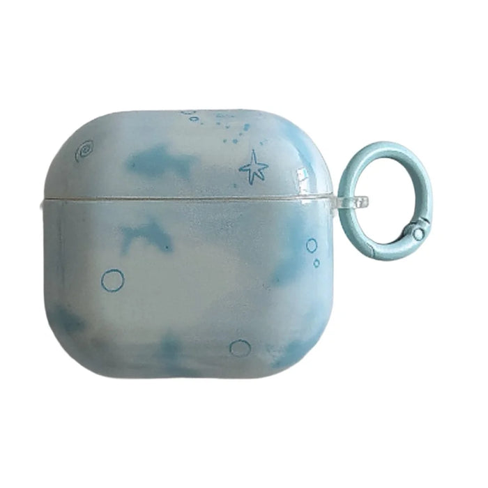 For AirPods Pro 3 TPU Case IMD Blue Fish Pattern Protective Cover with Carabiner Hook - 1