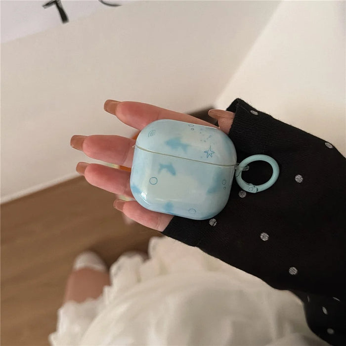 For AirPods Pro 3 TPU Case IMD Blue Fish Pattern Protective Cover with Carabiner Hook - 2