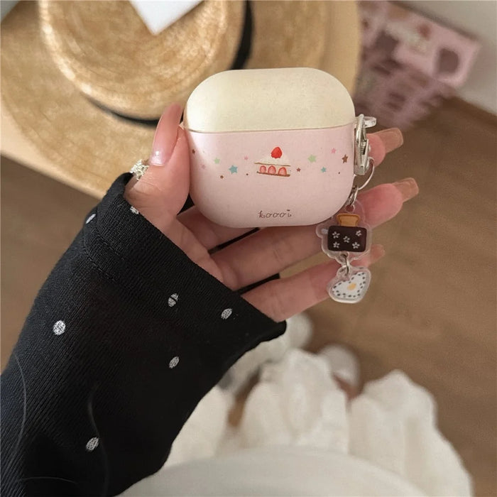 For AirPods Pro 3 Soft TPU Case Cute Cake Pattern Protective Cover with Pendant - 2