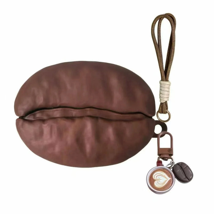 For AirPods 4 Silicone Case Coffee Bean Protective Cover with Pendant Keychain - Coffee - 1