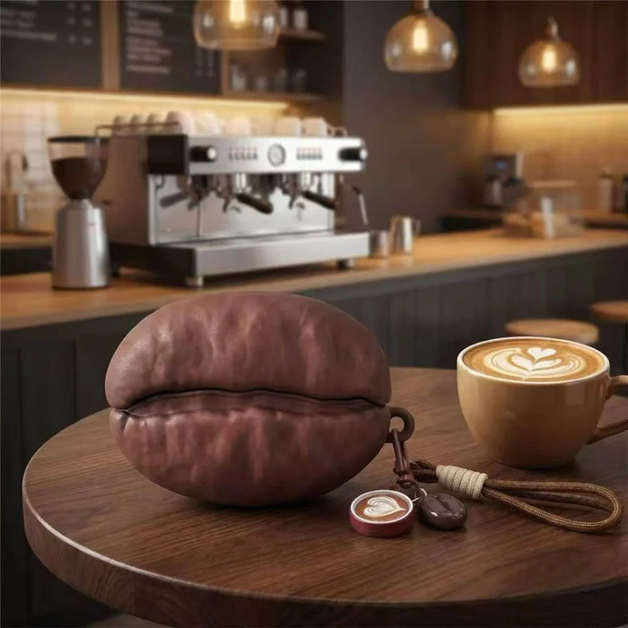 For AirPods 4 Silicone Case Coffee Bean Protective Cover with Pendant Keychain - Coffee - 2
